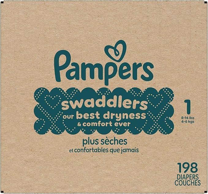Pampers Swaddlers Diapers, Size 1 (8-14 lbs), 198 Count, Absorbent, Keeps Baby Dry and Comfortable, Skin Safe Disposable Baby Diaper (Packaging May Vary)