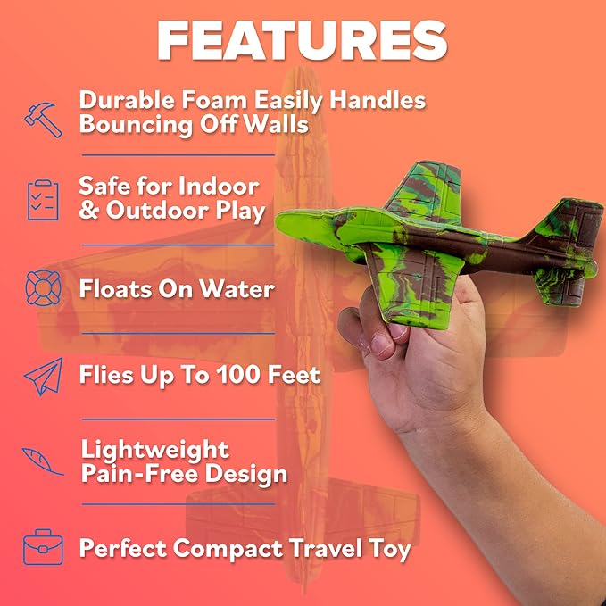 Stocking Stuffer Gifts For Boys&Girls: Foam Airplane Toy Glider Plane Styrofoam Airplanes for Kids. Launcher Air Planes Outdoor Army Toys. Military Gliders Game & Stocking Stuffers for All Ages