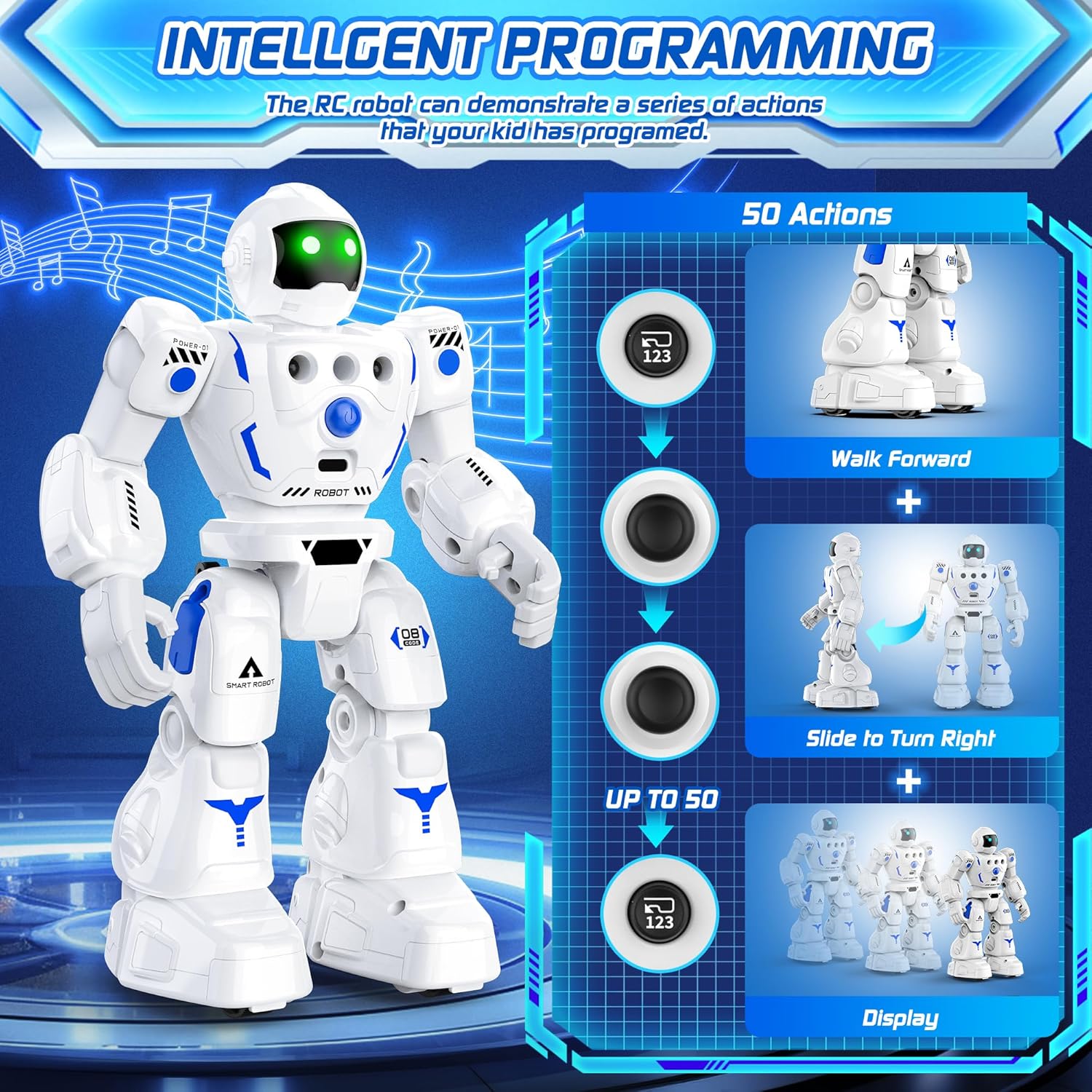 Robot Toys for Kids 3-5, Programmable Remote Control Robot with Walking, Sliding, Singing and Dancing, RC Gesture Sensing Control Smart Robots for Age 3-12 Kids Christmas Birthday