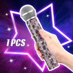Sanwuta Fake Microphone Prop Sparkly Bling Rhinestones Plastic Play Microphone Pretend Glitter Bedazzled Mic for Cosplay Party Costume(Pink Leopard)