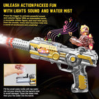 Light Up Toy Gun with Sound Effects & Spray for Ages 3, 4, 5, 6, 7+ Boys - Unique Barrel Telescopic Action - Ideal Halloween Christmas Birthday Gift for Toddlers Kids (Batteries Not Included)