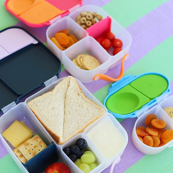 b.box Snack Box Reusable Snack Containers with Lids 2 compartments, Bento Box for kids and toddlers, Leakproof Lunch Box, BPA free and Dishwasher Safe Snack Container (Ocean Breeze, 1 3/4 Cup)