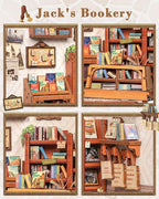 CUTEBEE Book Nook Kit - DIY Miniature House Dollhouse Kit for Adults and Teens, Booknook Tiny House Bookstore Library Bookshelf Decor 3D Wooden Puzzle, Gifts for Family, Friends (Jack’s Bookery)