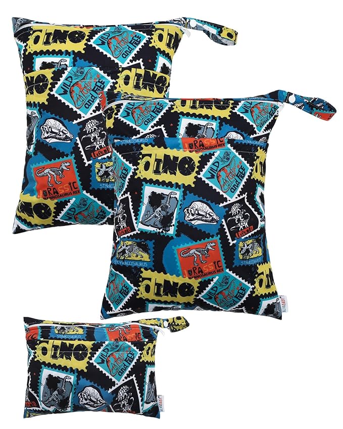 ALVABABY 3 Cloth Diaper Wet Dry Bags Waterproof Reusable with Two Zippered Pockets Travel Beach Pool Daycare Soiled Baby Items Yoga Gym Bag for Swimsuits or Wet Clothes Small medium Large 3L-SML09