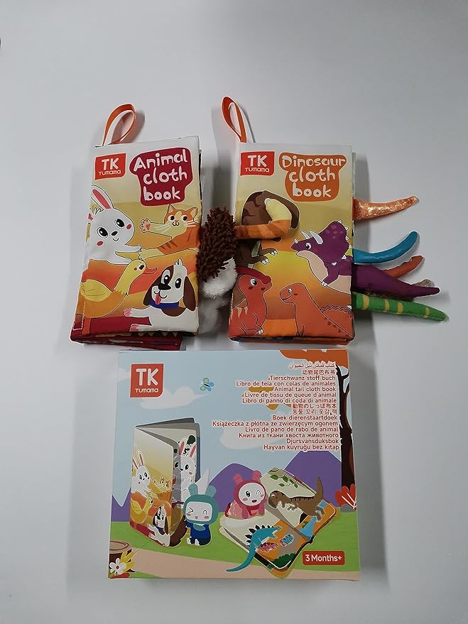 TUMAMA TK 2PCS Baby Books 0-6 Months, Soft Cloth Books for Babies Infants Toddler, Touch and Feel Crinkle Cloth Books 6 to 12 Months, Early Development Interactive Toys Gifts for Boys Girls