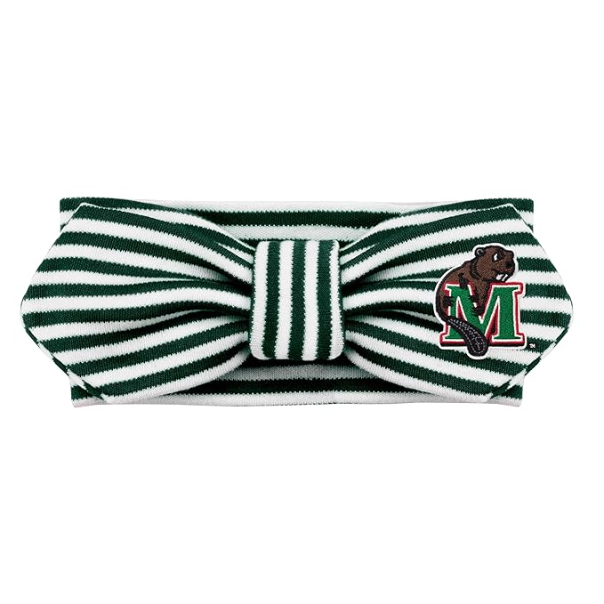 Creative Knitwear Minot State Beavers Infant Girls Hunter/White Striped Hair Knot Headband Embroidered Logo - Size Newborn - 4T