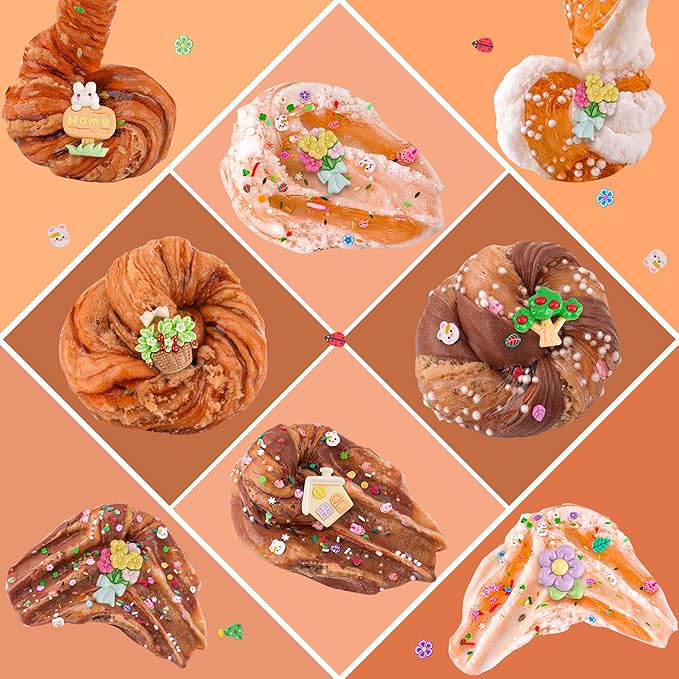 LAWOHO 6 Packs Brown Slime Kit - Cloud, Butter & Clear Slimes with Garden Add-ins, Crunchy Slime for Kids Party Favors for Girls and Boys, 360ml Slime Kits Birthday Halloween Christmas Easter Gifts