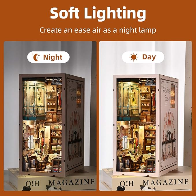 Book Nook Kit - Sewing Room DIY Miniature House Dollhouse Kit for Adults and Teens, Booknook Tiny House Bookshelf Decor 3D Wooden Puzzle, Gifts for Family and Friends