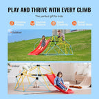 VEVOR Climbing Dome, 8FT Geometric Dome Climber with Slide, Jungle Gym Supports 600LBS and Easy Assembly for Kids 3 to 9 Years Old, with Climbing Grip, Outdoor and Indoor Play Equipment for Kids