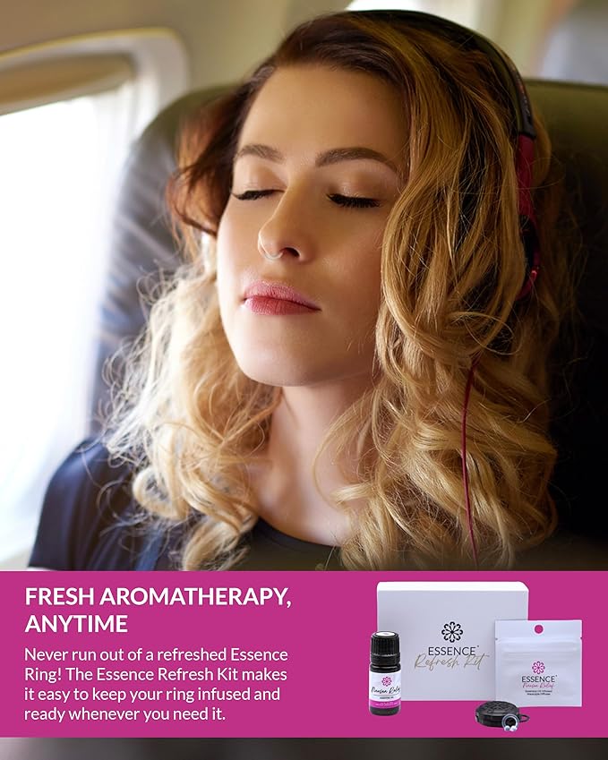 Essence Wearable Aromatherapy Nasal Diffuser – Nausea Relief Essential Oil Nose Ring Refresh Kit – Personal Scent Clip for Travel, Work & Everyday Use – Made in USA