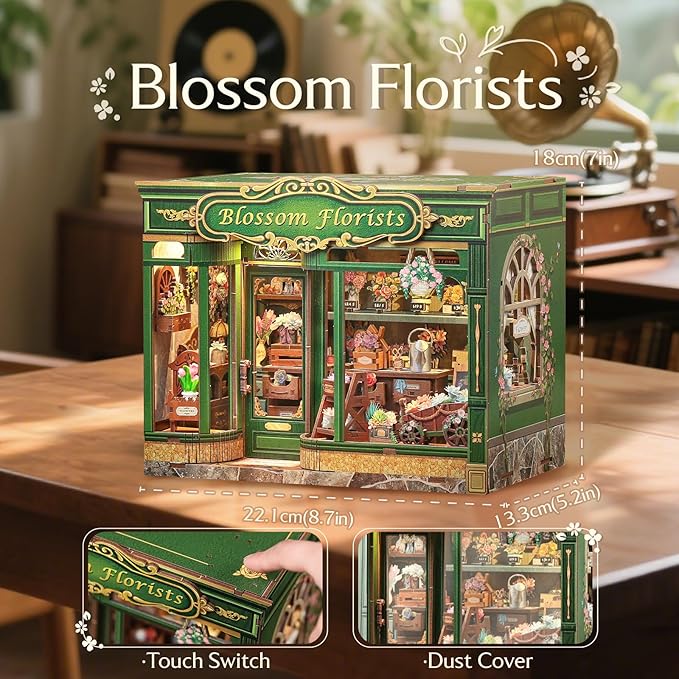 CUTEBEE Book Nook Kit - DIY Miniature House Dollhouse Kit for Adults and Teens, Booknook Tiny House Bookshelf Decor 3D Wooden Puzzle, Gifts for Family, Friends (Blossom Florists)
