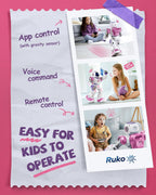 Ruko 1088 Smart Robot Toys for Kids, Large STEM Programmable Interactive RC Robot with Voice Control, App Control, Gifts for Boys & Girls Age 4 5 6 7 8 9, Pink
