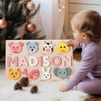 Personalize Name Puzzle for Toddler with Animal, Baby Gift for Girl and Boy 0 1 2 3 Year Old, Personalized Puzzle for Kid, 1 Year Old Kid Gifts, Customized Baby Gift, Educational Name Toy