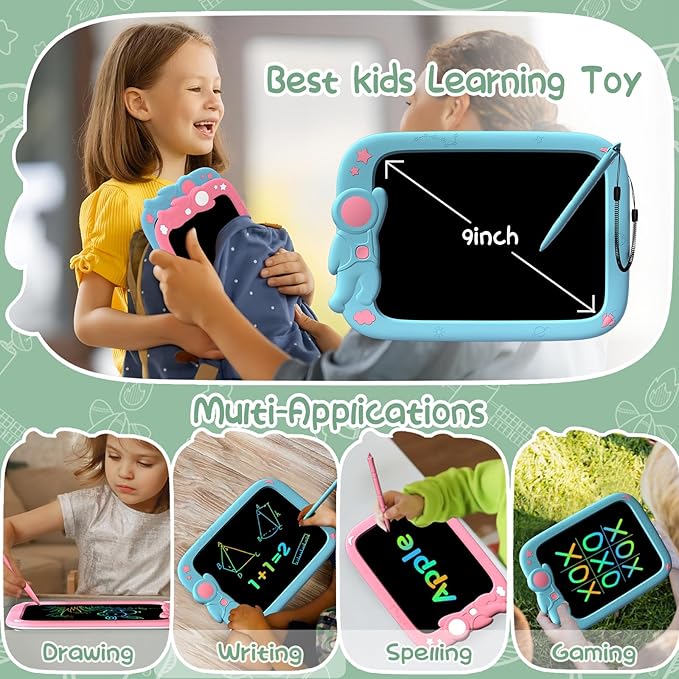 LCD Writing Tablet for Kids 9 Inch Erasable Drawing Tablet Reusable Colorful Drawing Pad for Kids Educational and Learning Toddler Toys for Boys Girls