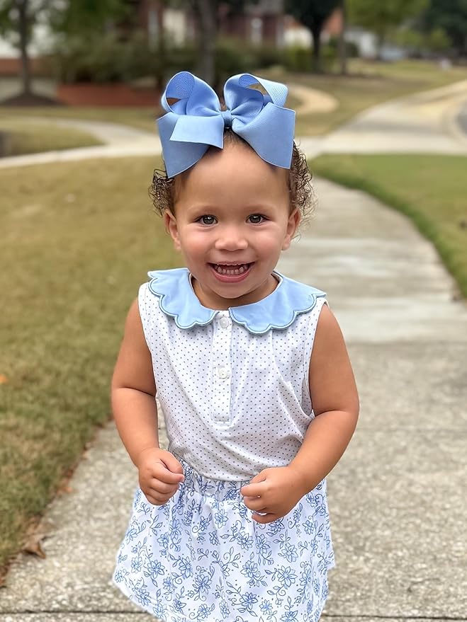 Wee Ones Girls' Plain Wrap Classic Grosgrain Hair Bows on a WeeStay No-Slip Hair Clip, Handmade, King, Blue Bird