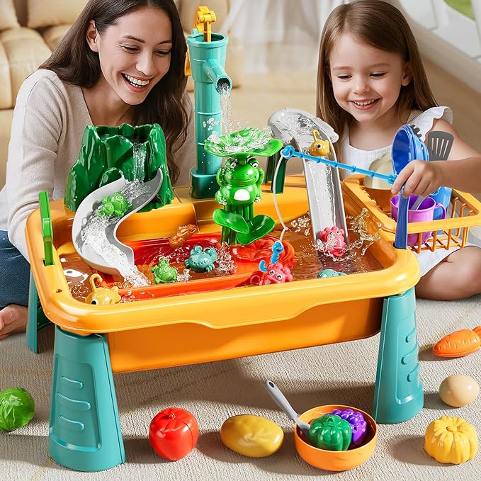 Kitchen Sink Toys Toddlers 3-5, Play Sink with Running Water, Water Table for Kids Ages 4-8, Fishing Game Outdoor Toys Pretend Role Play Toys for Boys Girls 3 4 5 6 7 8