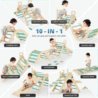 BlueWood 10-in-1 Pikler Triangle Set, Toddler Climbing Toys Indoor, Montessori Climber, Baby Jungle Gyms with Arch, Extra Rope Ladder & Footprint Balance Beam - Emerald Forest