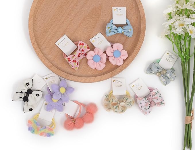 Boutique Hair Ties with Bows, 20 Pcs Baby Hair Accessories, 1.2 Inch Hair Bows Hair Ties for Newborns, Toddlers, Little Girls, Kids - Set-F