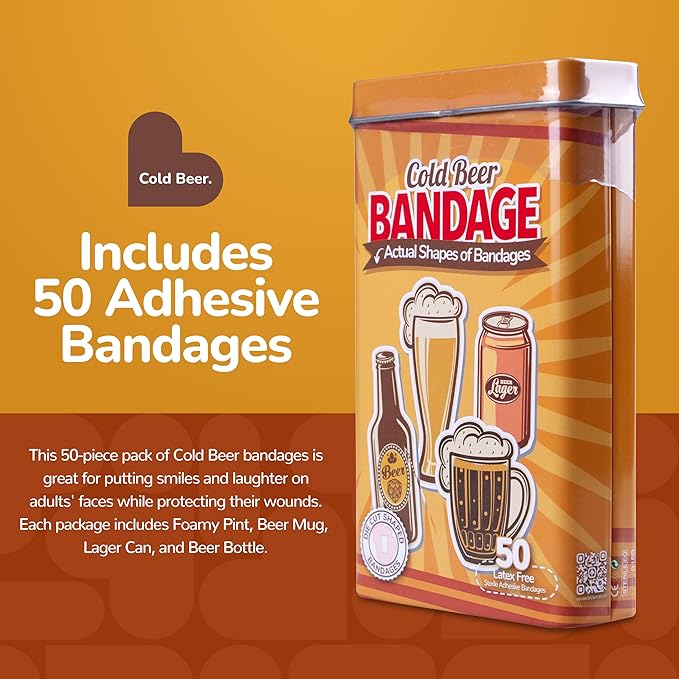 BioSwiss Bandages, Cold Beverage Shaped Self Adhesive Bandage, Latex Free Wound Care, Fun First Aid Kit Supplies for Adults, 50 Count