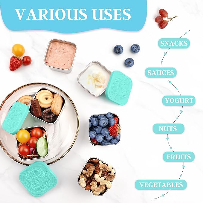 Stainless Steel Snack Containers for Kids,7.2oz Easy Open Leak Proof Reusable Snack Box Container with Lids,Small Lunch Containers for Meal Prep,School,Picnic and Travel-3Pack