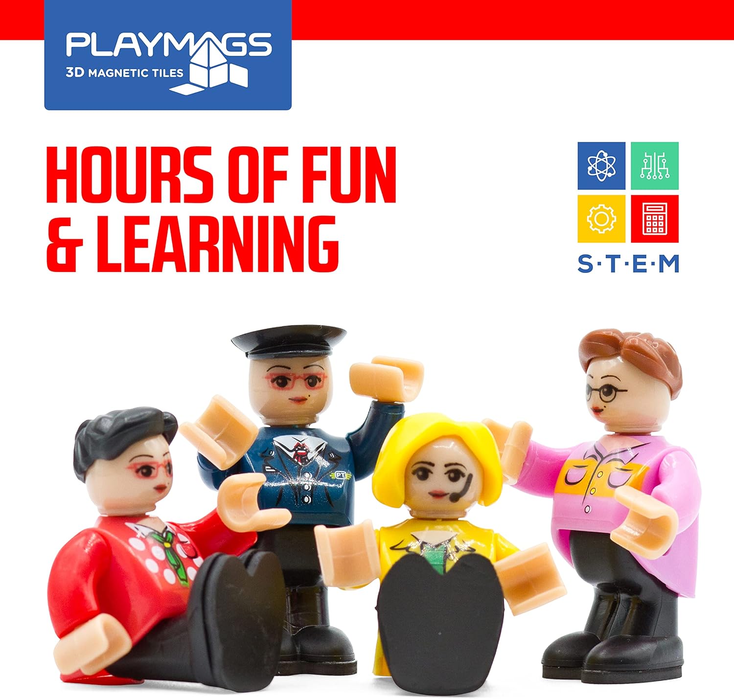 Playmags Magnetic Figures Community Set of 15 Pieces - Play People Perfect for Magnetic Tiles Building Blocks - STEM Learning Toys Children – Magnet Tiles Expansion Accessories Pack (Styles May Vary)