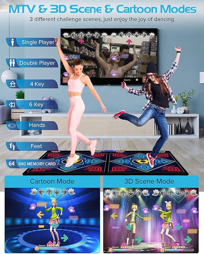 Music Dance Mat for Kids & Adults,Ideal for Fitness Dance Games,64GB Memory Card,899 Games,75 Music Videos,650 Songs.for TV use,Made of Premium Flannel,a Luxurious Gift for Children