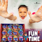 Superhero Boys Bath Bombs with Surprise Hero Toys Inside (12 Pack) - Large Bubble Bomb, Fruity Scents, Relaxing Aromas - Ideal Birthday Gift for Kids by Two Sisters