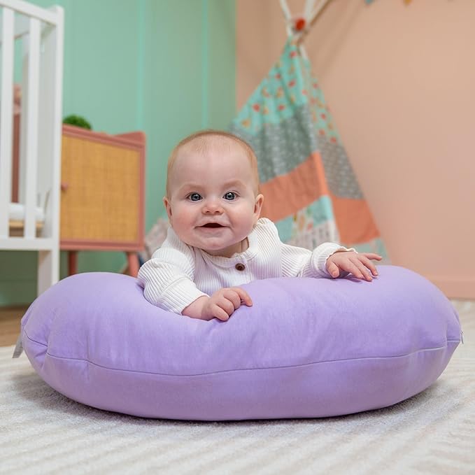 Dr. Mama's Organics Nursing Pillow with Lumbar Support - Ergonomic Design Helps Relieve Back Pain and Arm Fatigue - for Bottle and Breastfeeding - Removable Organic Cotton Cover - (Lilac)