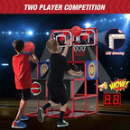 2 in 1 Dual Shot Basketball Arcade Game with 2 Dart Boards/Electronic Scoreboard/LED Light, Kids Basketball Hoop for Home Indoor Outdoor, Sport Toys Gifts for Boys Girls