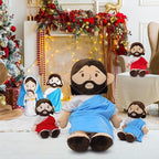 25.6inch Brown Jesus Plush Doll Guardian Baptism Stuffed Plushie Savior Toy Gifts for Church Sunday School Religious Easter Gift (BLUE/25.6inch)