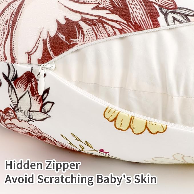 Floral Nursing Pillow Cover, Breastfeeding Pillow Slipcover for Baby Girls, Soft Snug Fits On Newborn Feeding Pillow Case