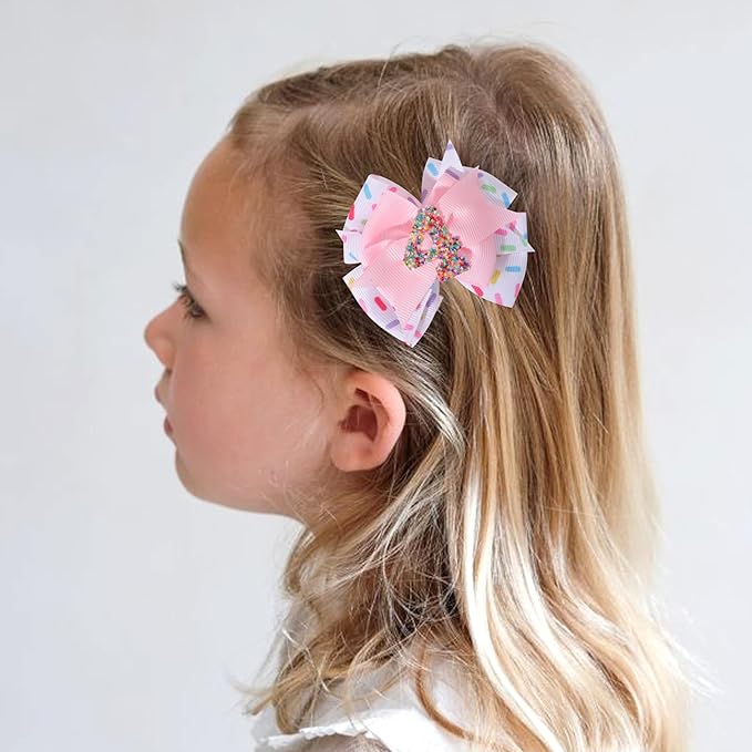 Sprinkle Hair Bow for Girls - Confetti First Birthday Pink Party Decorations, Ice Cream Theme for 1st Birthday (4th Hair Bow)