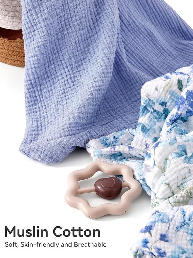 TILLYOU Muslin Changing Pad Cover for Baby Girls Boys, Soft and Breathable Cotton Diaper Changing Table Cover, 2 Pack(Blue Flower)