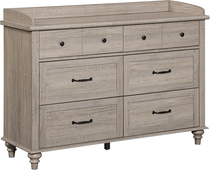 WAMPAT Grey Baby Dresser with 6 Drawers for Kids Room, Wooden Kids Dressers Double Dresser for Bedroom, Rustic Chest of Drawers Storage Dressers Organizer for Nursery, 47 Inch