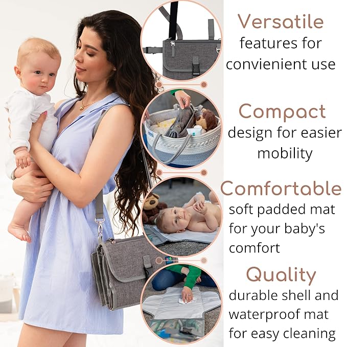 Portable Baby Changing Pad with Waterproof Mat - Foldable Diaper Clutch Kit and Organizer for Travel or Changing Table