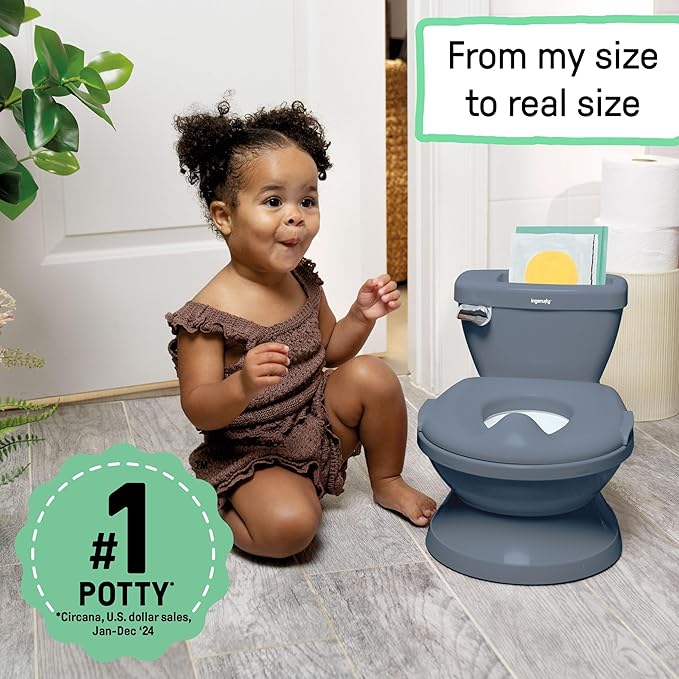 Ingenuity My Size Potty Pro in Blue, Infant Potty Training Toilet, Lifelike Flushing Sound, for Ages 18 Months, Up to 50 Pounds