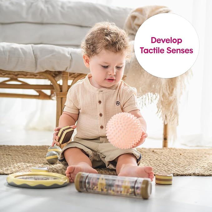 Edushape Original Sensory Ball for Baby - 4" Deflated with Pump - Boho Chic Color - Enhances Gross Motor Skills for Kids 6 Months & Up - Stocking Stuffer