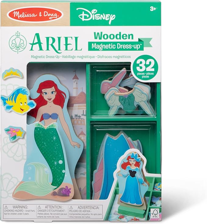 Melissa & Doug Disney Princess Ariel Magnetic Dress-Up Wooden Doll Pretend Play Set (30+ Pieces)
