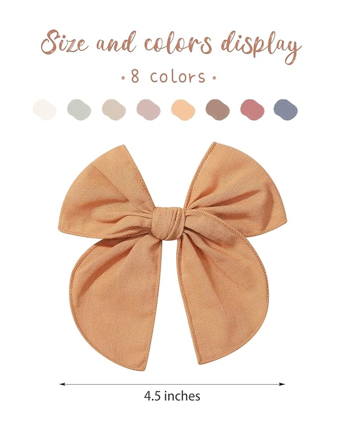Doboi 8PCS Baby Girls Hair Clips Fable Hair Bows Cotton Linen Bows for Girls Hair Accessories for Baby Toddlers Kids （Includes Beige Cutout Hair Clip）