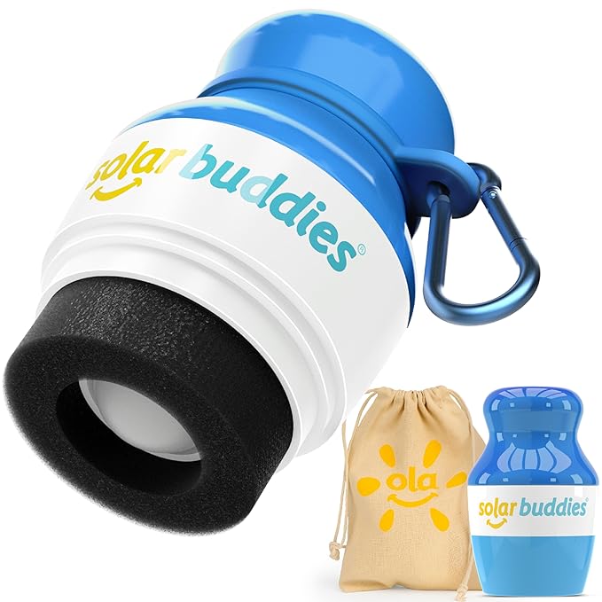 Solar Buddies Bag Bundle & Carabina Clip - Full Blue - Refillable Roll on Sponge Sunscreen, Suncream & Lotion Applicator For Kids, Adults & Families - Holds 3.4fl oz, Perfect Size for Travel
