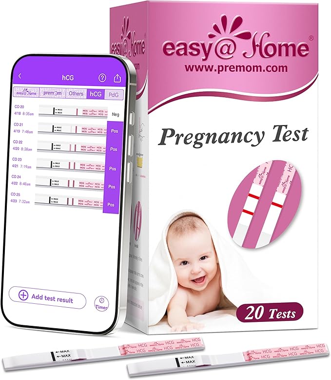 Easy@Home Pregnancy Test Strips Kit, 20 Pack Early Detection hCG Tests - Bulk Pregnancy Strips - Powered by Premom APP