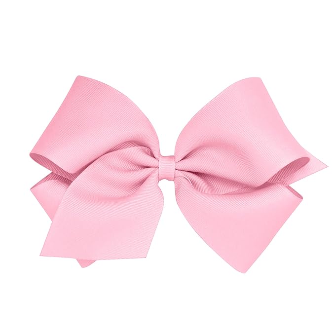 Wee Ones Girls' Plain Wrap Classic Grosgrain Hair Bows on a WeeStay No-Slip Hair Clip, Handmade, King, Pearl Pink