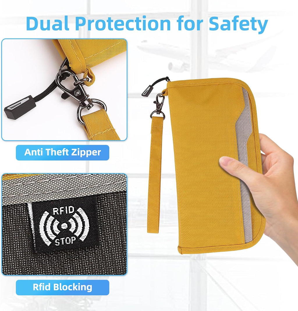 ZOPPEN Passport Holder Family RFID Passport Wallet, Passport Holder Women/Men, Travel Wallet Documents Organizer Zipper Case with Removable Wristlet Strap, Travel Essentials for Flying