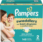 Pampers Swaddlers Diapers, Size 2 (10-22 lbs), 148 Count, Absorbent, Keeps Baby Dry and Comfortable, Skin Safe Disposable Baby Diaper (Packaging May Vary)