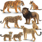 Toymany 8PCS 2-5" Plastic Jungle Animals Figures Playset Includes Baby Animals, Realistic Lion, Tiger, Cheetah, Leopard Figurines with Cubs, Cake Toppers Christmas Birthday Toy Gift for Kids Toddlers