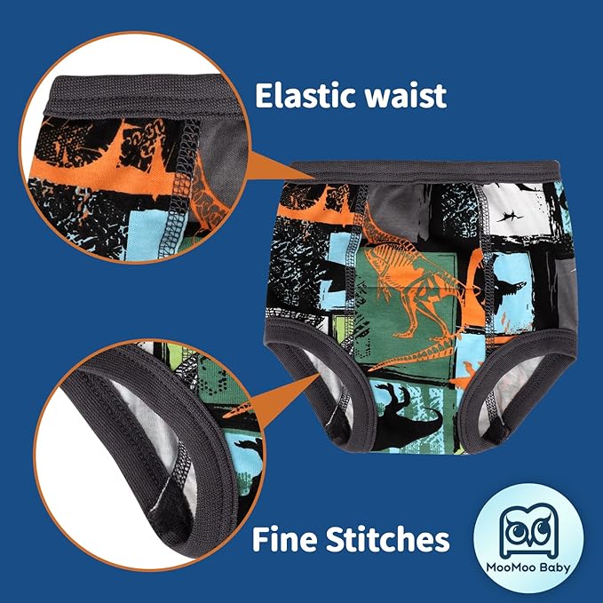 MooMoo Baby 8 Packs Potty Training Pants Cotton Absorbent Training Underwear for Toddler Boy and Girls 2T-9T