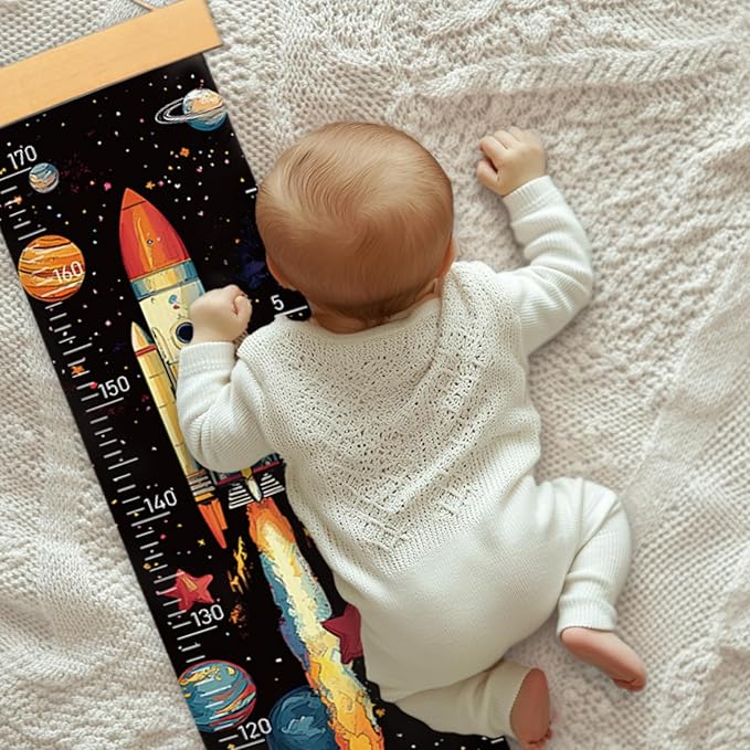 Personalized Name Growth Chart Wall Decor for Kids – Canvas Removable Height Chart Measuring Ruler 59" x 7.9" (Rocket)