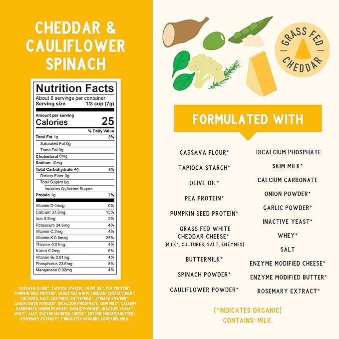 Serenity Kids 6+ Month Baby Food Puffs - White Cheddar & Cauliflower - Grain-Free, Gluten-Free & Allergen-Free - Organic Puffs for Baby - Cassava, Veggies & Herbs - 1.5 Oz, 6-Pack