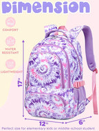 BLUEFAIRY Kids Backpack for Girls Elementary Primary Middle School Bag for Aged 8-10 for Teens Childs Bookbag Back to School Bag Mochilas Escolares para Niñas de 7 8 9 10 Tie-dye Purple