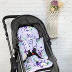 Infant Car Seat Insert and Strap Covers, Very Soft Car Seat Head Support Baby Girl Boy, Reversible Newborn Carseat Insert Cushion Fits for Stroller, Baby Swing, Bouncer (Purple Floral)